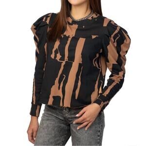 Crosby by Mollie Burch Women's Bixby Sweater 100% Cotton Cropped Puff Sleeves S